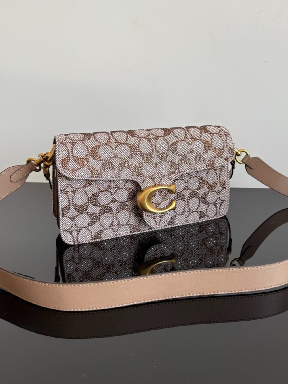 Coach Canvas Shoulder Bag in Brown and Pink with Gold Hardware